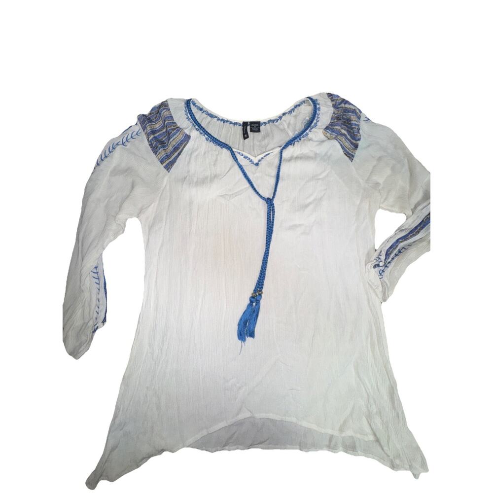 New Directions Boho Cute Bell Sleeves Embroidered Blouse Top SZ XL Q20